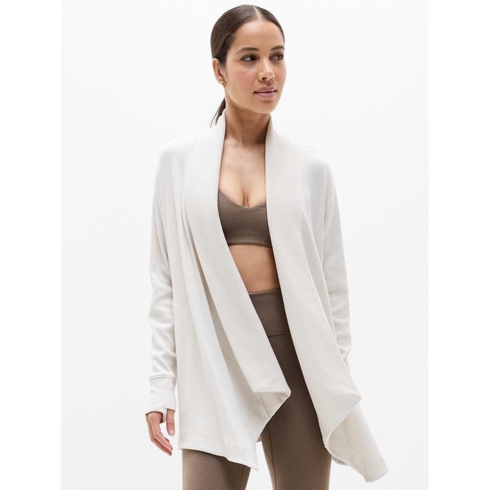Athleta Pranayama Restore Rib Wrap Size L Women Bone Rib Knit Cardigan Casual